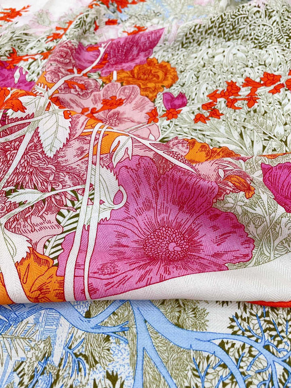 Square Scarf 140CM In Light Blue Colorful Cashmere And Silk