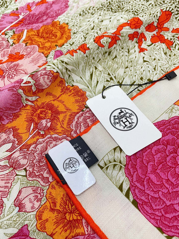 Square Scarf 140CM In Light Blue Colorful Cashmere And Silk