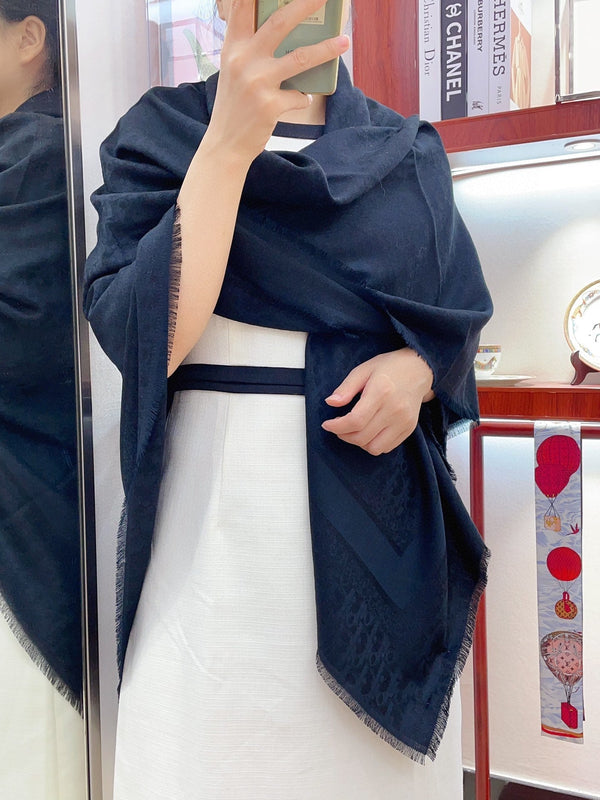 SCIARPA QUADRATA 140 CM IN LANA E SETA BLU NAVY 408662