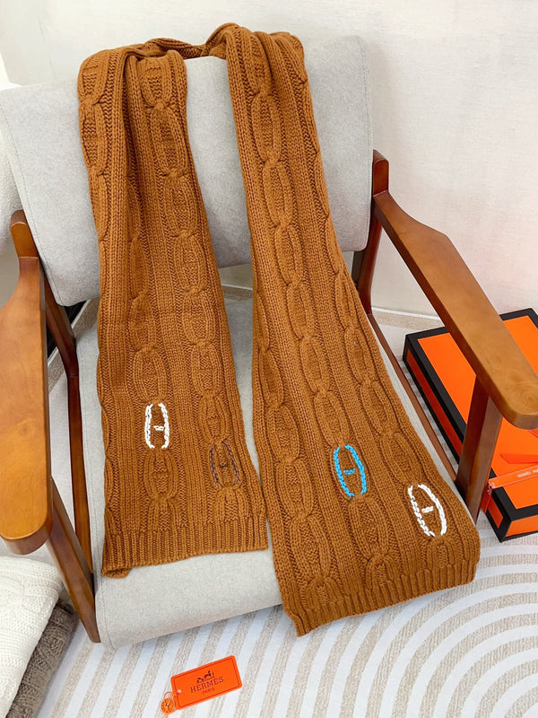 Scarf 170 CM Brown Orange Cashmere Handwoven