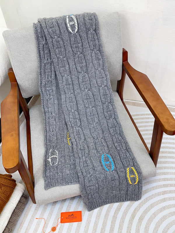 Scarf 170 CM Grey Cashmere Handwoven