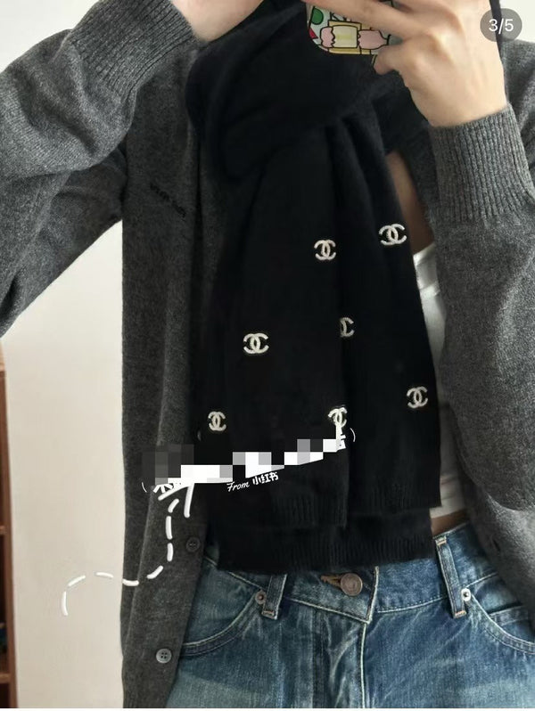 CC Scarf 190 CM In Black White Cashmere 418222