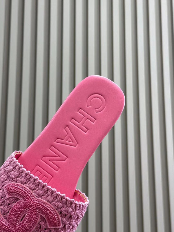CC WOVEN SLIPPERS LIGHT PINK COWHIDE SOLE