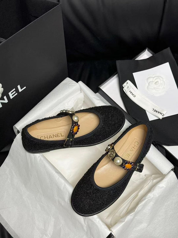 CC MARY JANES IN TWEED DI LANA NERA E TESSUTO