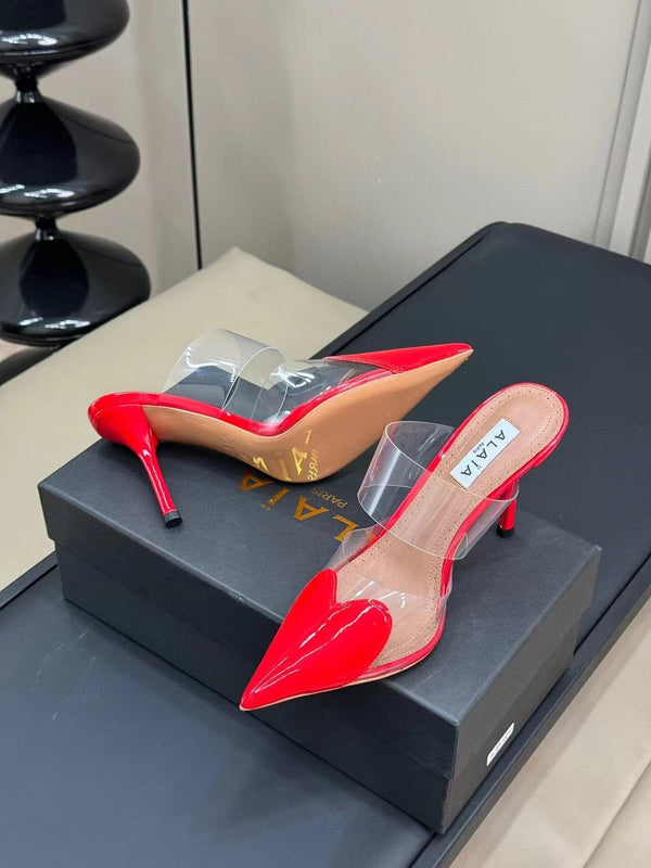 alaia mule 90 optic red heart pelle di agnello