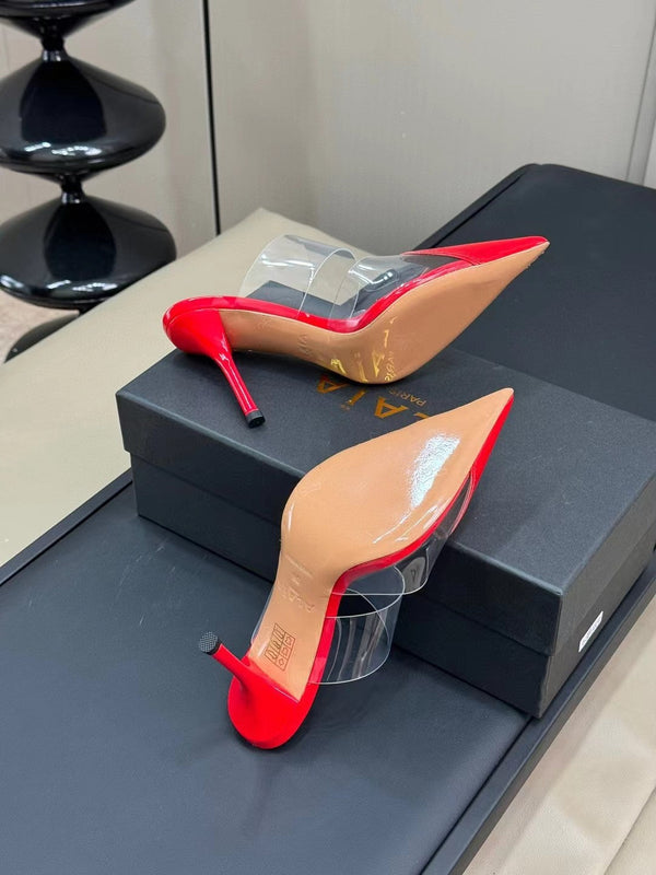 alaia mule 90 optic red heart pelle di agnello