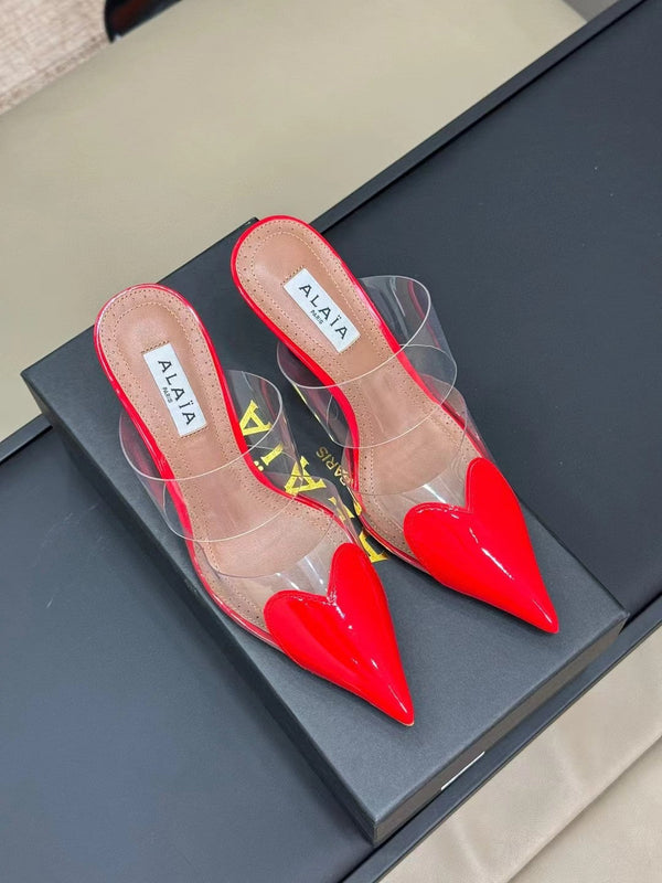 alaia mule 90 optic red heart pelle di agnello
