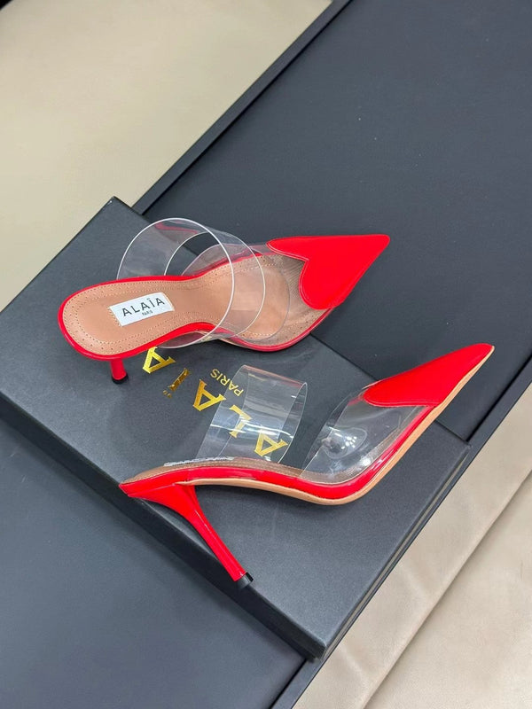 alaia mule 90 optic red heart pelle di agnello