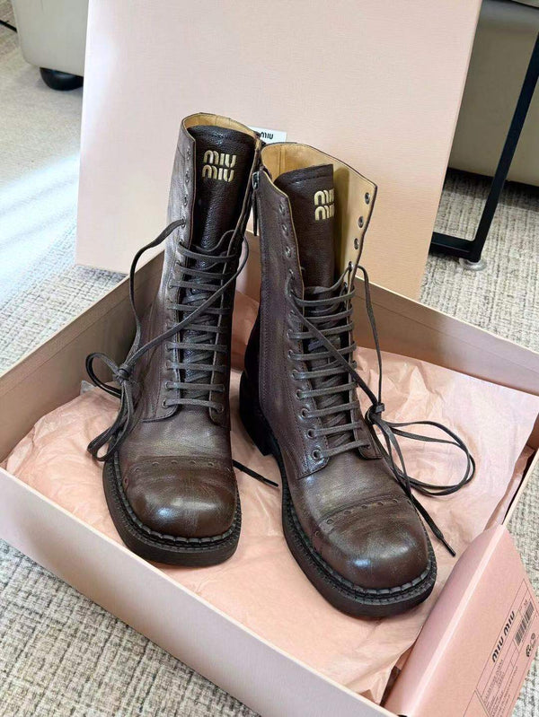 Miu short Boots Umber Brown Calfskin