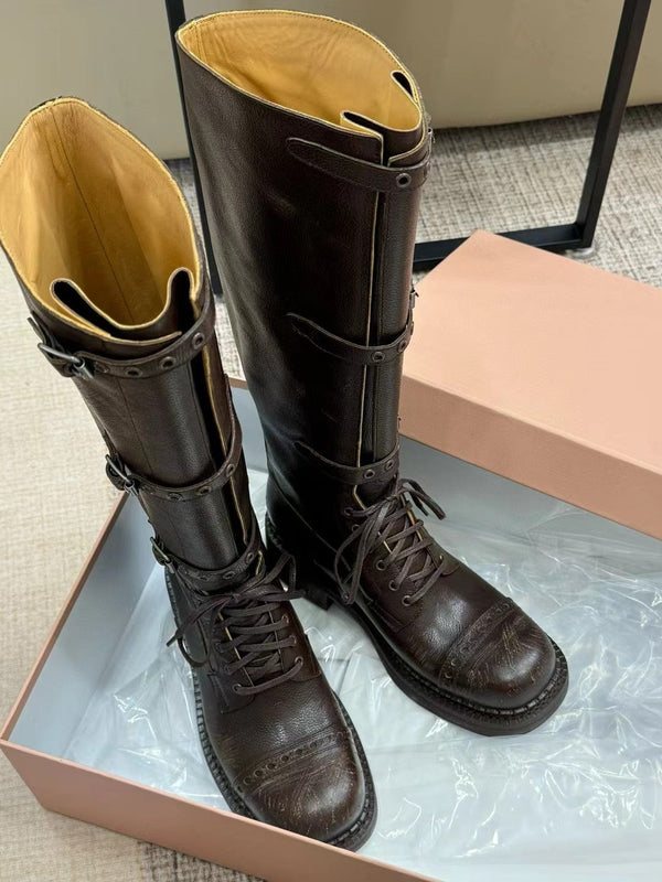Miu Boots High Neck Dark Brown Calfskin