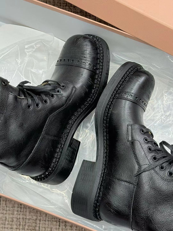 Miu Boots High Neck Black Paint Calfskin