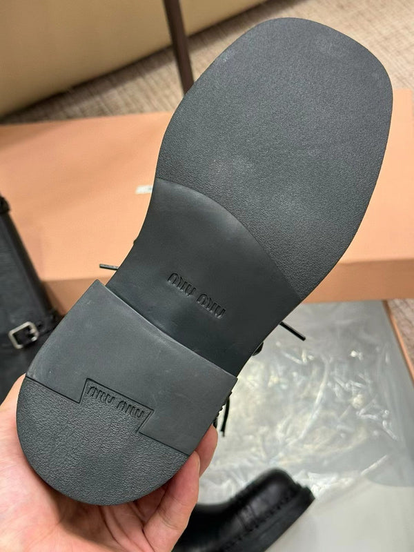 Miu Boots High Neck Black Paint Calfskin