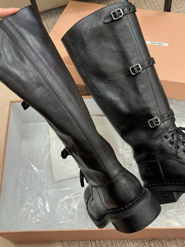 Miu Boots High Neck Black Paint Calfskin