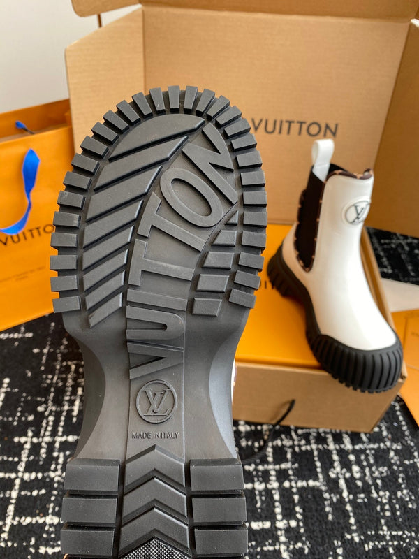 Stivaletto alla caviglia LV Ruby Flat in pelle di vitello bianca