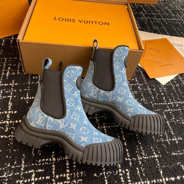 Stivaletti bassi LV Ruby in tessuto jacquard monogramma azzurro