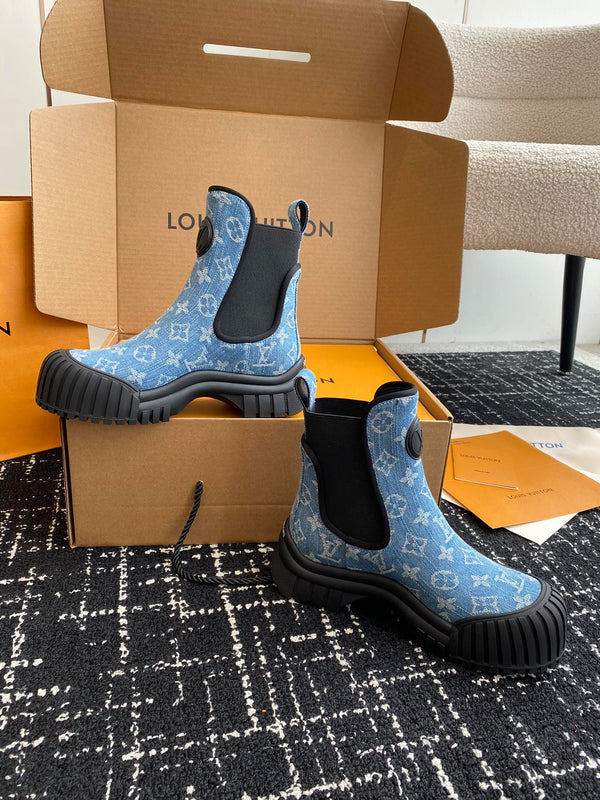 Stivaletti bassi LV Ruby in tessuto jacquard monogramma azzurro