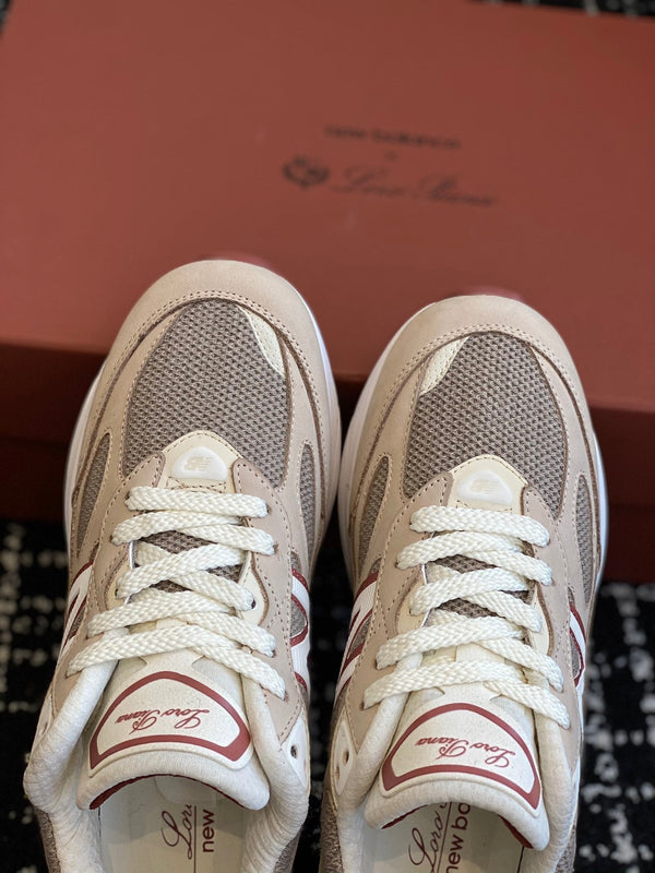 Sneaker LP x NB 990v6 45mm grigio scuro pelle di vitello rosa scuro e tessuto a rete