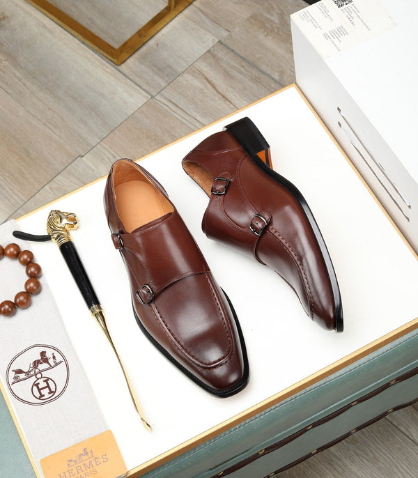 HM DOPPIA CINTURINO MONK IN PELLE DI VITELLO RUSSET