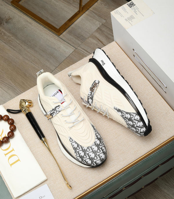 CD RUNNER SNEAKER CREAM AND BLACK CALFSKIN