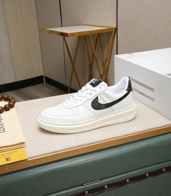 LV AIR FORCE 1 GLOSSY WHITE CALFSKIN WITH BLACK MONOGRAM LOGO