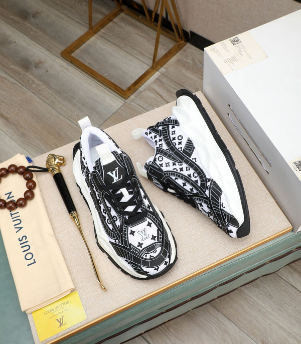 LV TRAINER WHITE MIX BLACK CALFSKIN AND BREATHABLE MESH