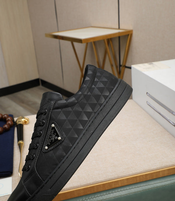 PRA RE-NYLON SNEAKERS IN BLACK LEATHER AND FABRIC