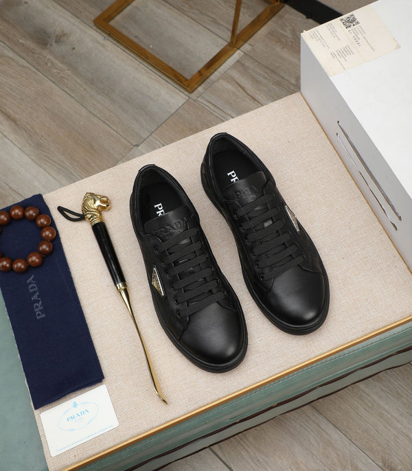 PRA RE-NYLON SNEAKERS IN BLACK LEATHER AND FABRIC