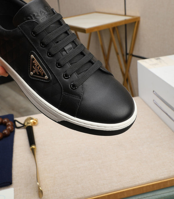 PRA RE-NYLON SNEAKERS IN BLACK MIX WHITE LEATHER AND FABRIC