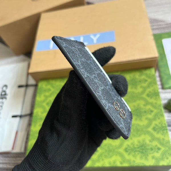 PORTA CARTE GG 11 CON DETTAGLIO GG IN PELLE DI VITELLO NERA