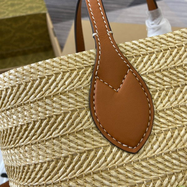 BORSA SHOPPING PICCOLA 35 EFFETTO PAGLIA MARRONE MIX BEIGE