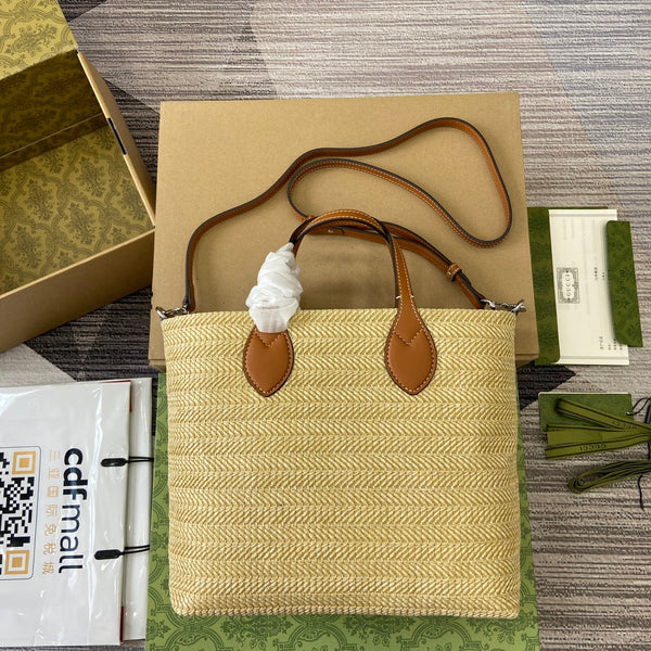 BORSA SHOPPING PICCOLA 35 EFFETTO PAGLIA MARRONE MIX BEIGE