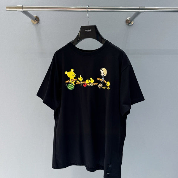 Fendi 25 Baguette Print Round Neck Short Sleeves Black Cotton