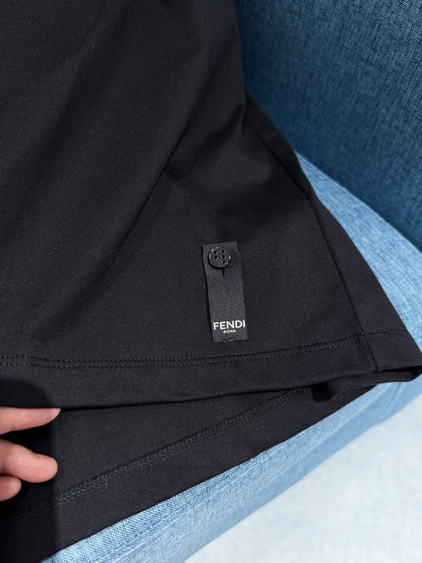 Fendi 25 Baguette Print Round Neck Short Sleeves Black Cotton