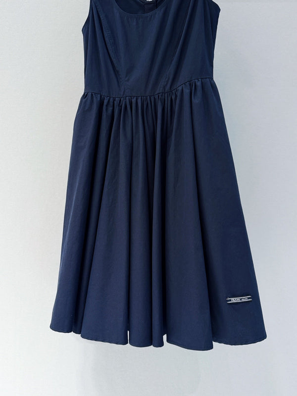 Prada 25 Suspender Dress Navy Blue Cotton