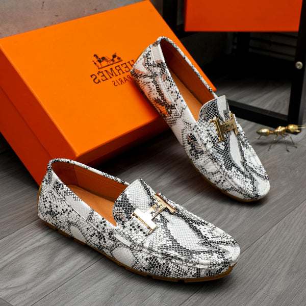 MOCASSINO HM CON MOTIVO SERPENTE IN PELLE DI VITELLO BIANCA E NERA