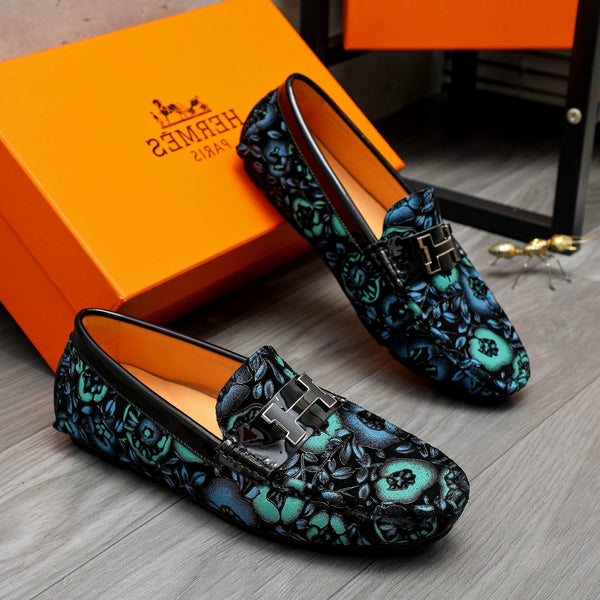 HM FLOWERS MOTIF LOAFER BLACK CALFSKIN