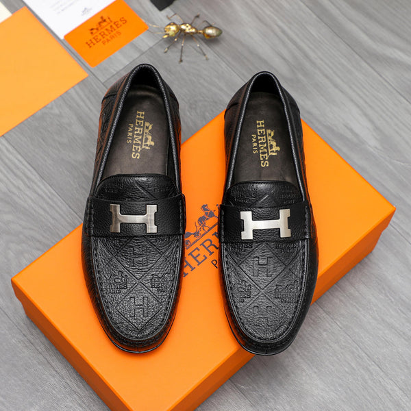 HM SQUARE MOTIF LOAFER BLACK EMBOSSED CALFSKIN
