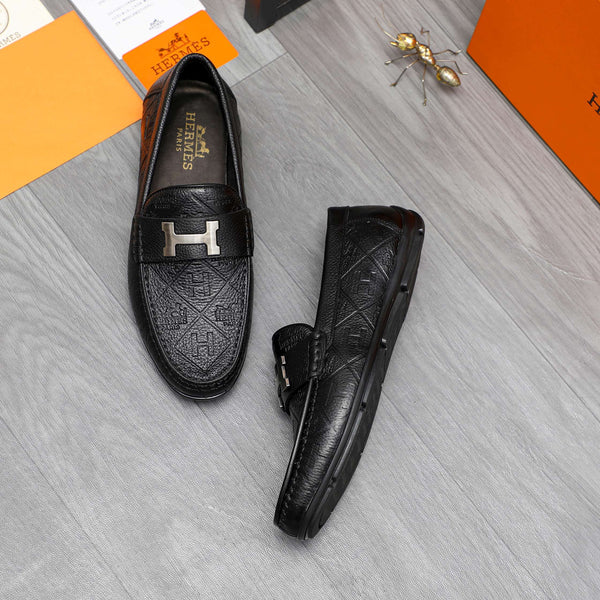 HM SQUARE MOTIF LOAFER BLACK EMBOSSED CALFSKIN