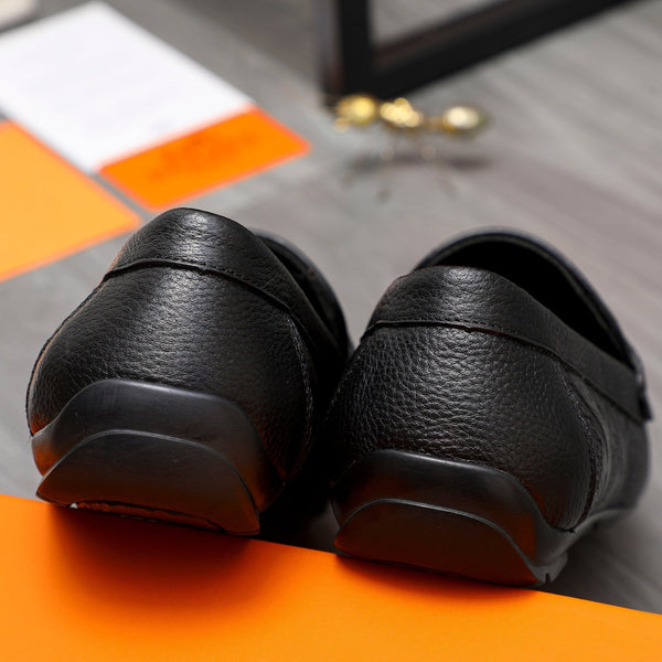 HM SQUARE MOTIF LOAFER BLACK EMBOSSED CALFSKIN