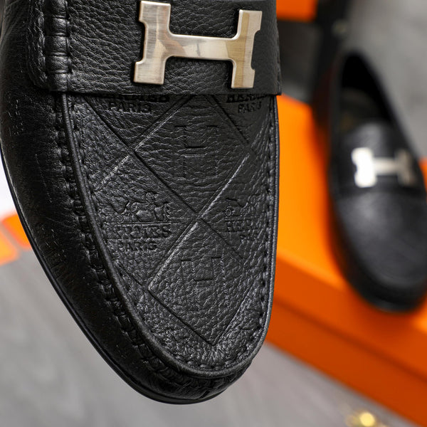 HM SQUARE MOTIF LOAFER BLACK EMBOSSED CALFSKIN