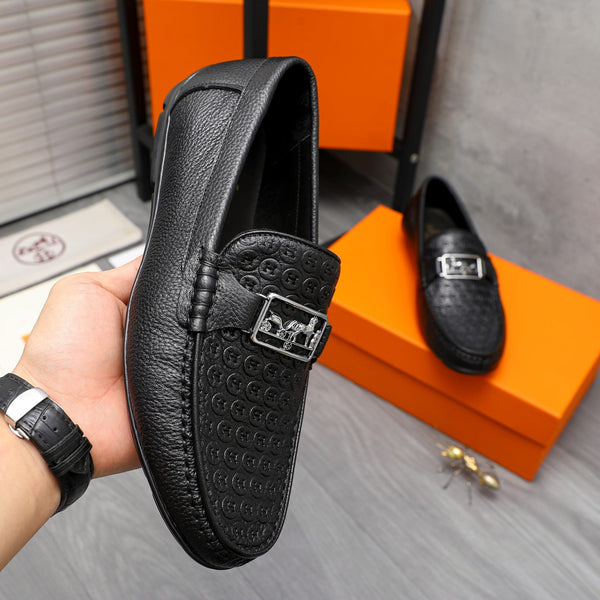 HM CIRCLE MOTIF LOAFER BLACK EMBOSSED CALFSKIN