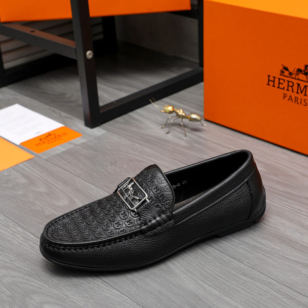 HM CIRCLE MOTIF LOAFER BLACK EMBOSSED CALFSKIN
