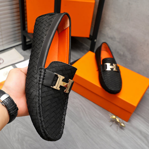 HM H-BUCKLE LOAFER BLACK EMBOSSED LAMBSKIN