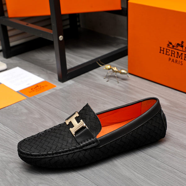 HM H-BUCKLE LOAFER BLACK EMBOSSED LAMBSKIN