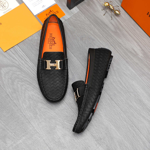 HM H-BUCKLE LOAFER BLACK EMBOSSED LAMBSKIN