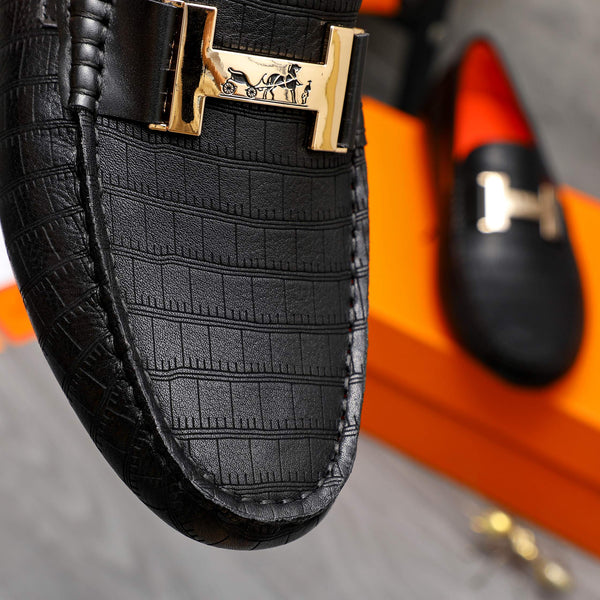 HM H-BUCKLE LOAFER BLACK EMBOSSED CALFSKIN