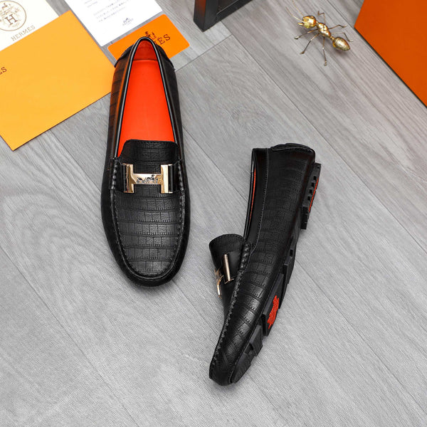 HM H-BUCKLE LOAFER BLACK EMBOSSED CALFSKIN