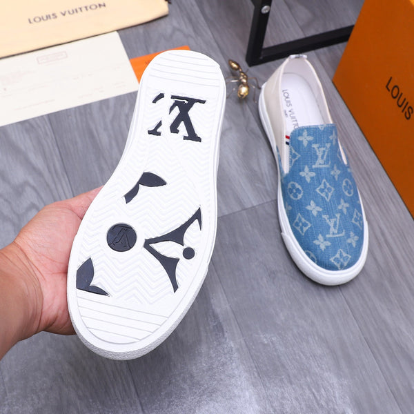 LV LOAFERS IN LIGHT BLUE DENIM AND WHITE CALFSKIN