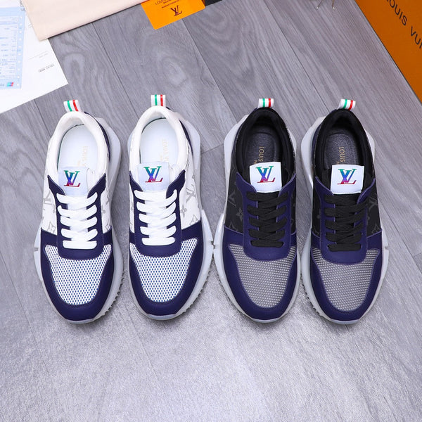LV SNEAKER WHITE MIX NAVY BLUE CALFSKIN AND GREY MESH BREATHABLE
