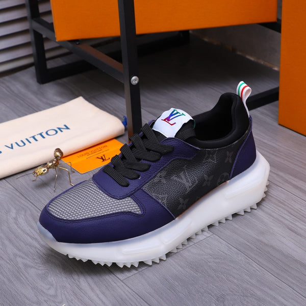 LV SNEAKER BLACK MIX NAVY BLUE CALFSKIN AND GREY MESH BREATHABLE
